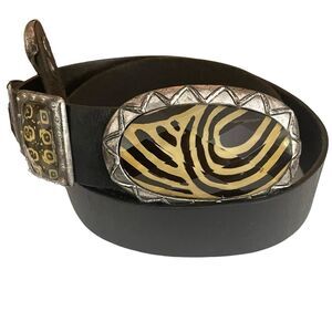 CHICO's Genuine Cow Leather Belt w/Double Buckle Brown/Black Tribal Print Size S